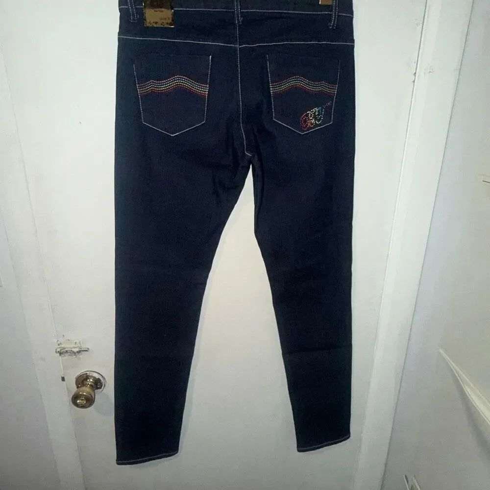 BT BLUE TIME Dark Denim Skinny Embellished Pocket Jeans-9 NWT!